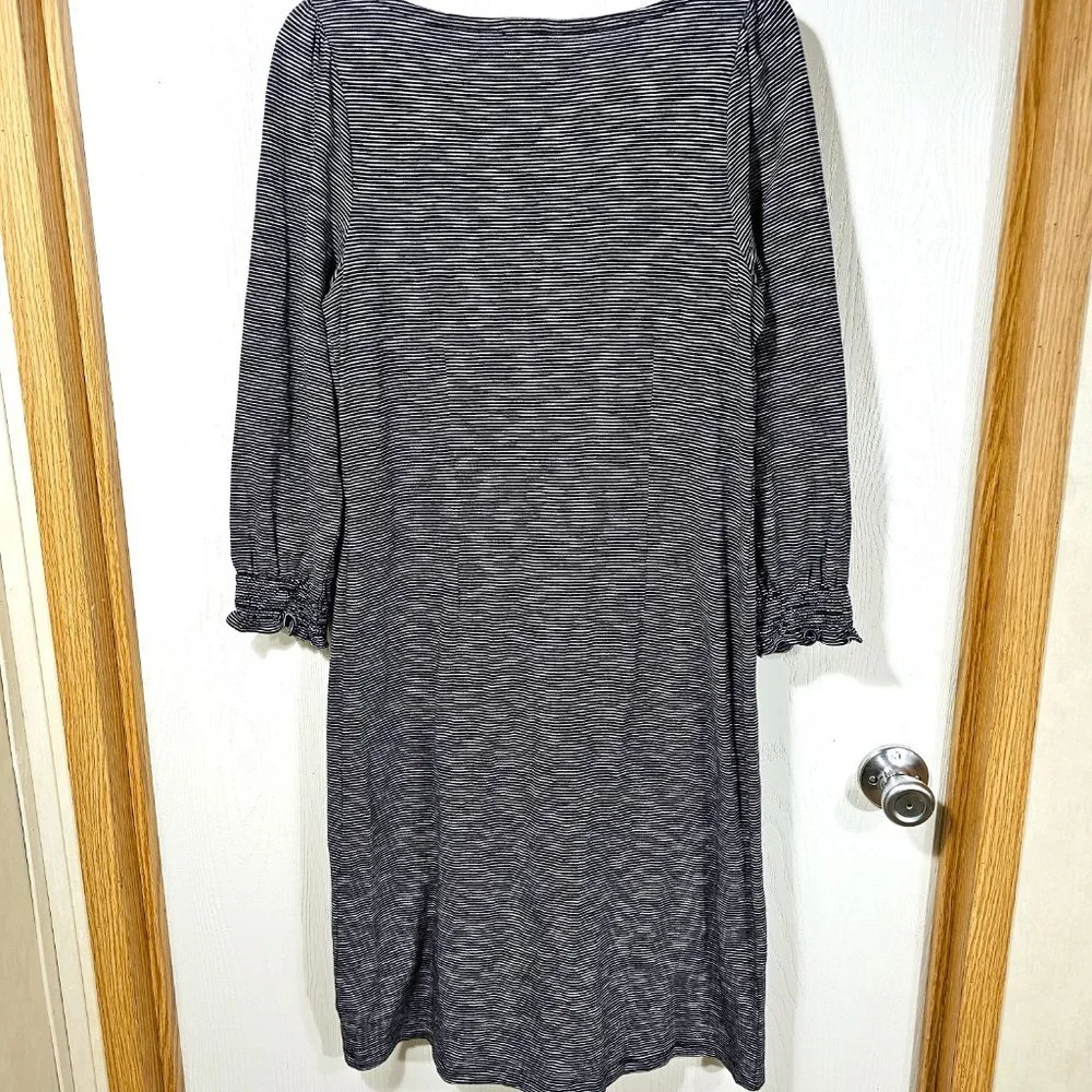 TALBOTS NAVY BLUE & WHITE Striped Cotton Boho Long Sleeve Sheath Dress Size M - Picture 3 of 6